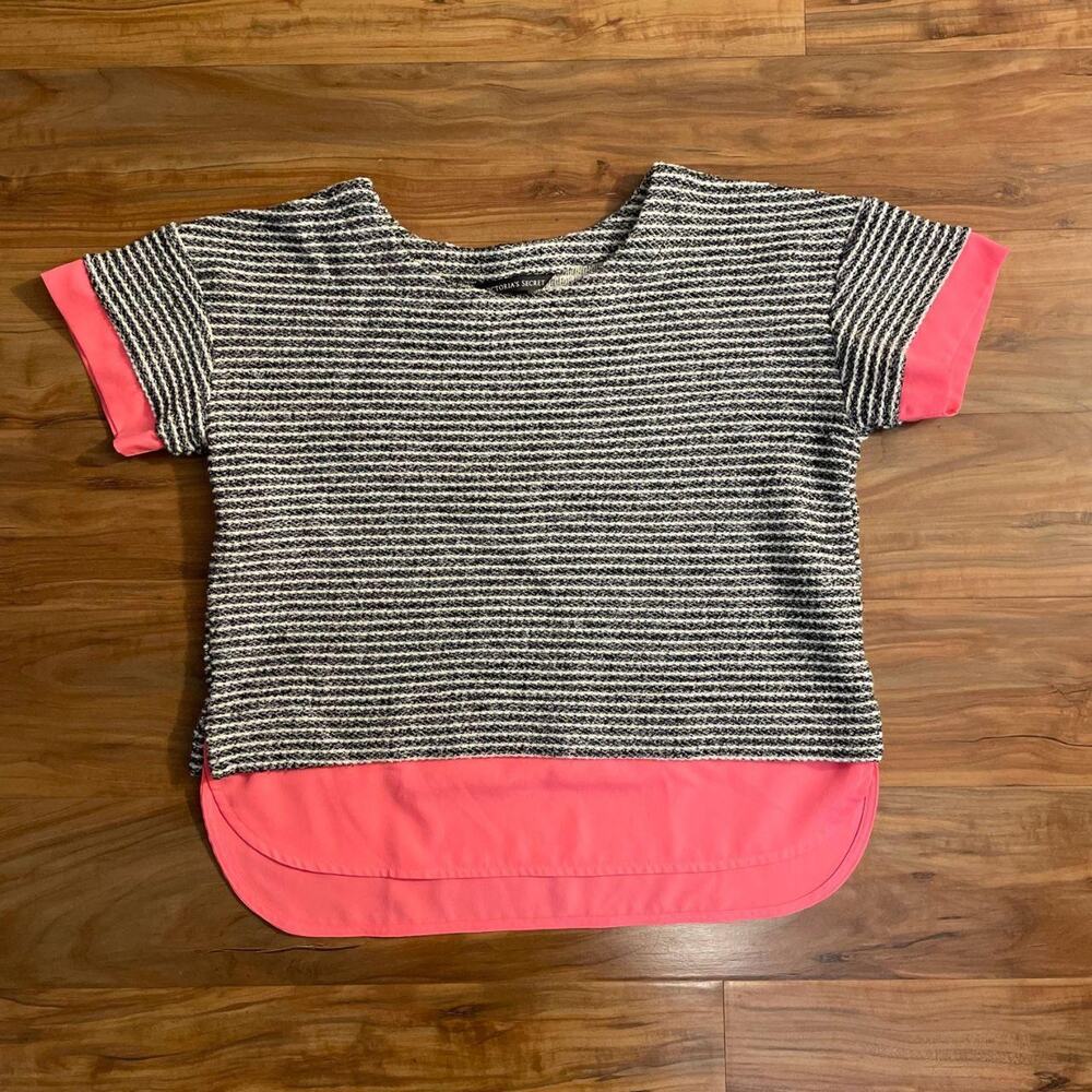 Victoria Secret Y2K Black, White, Hot Pink, Boxy Top. Size Small